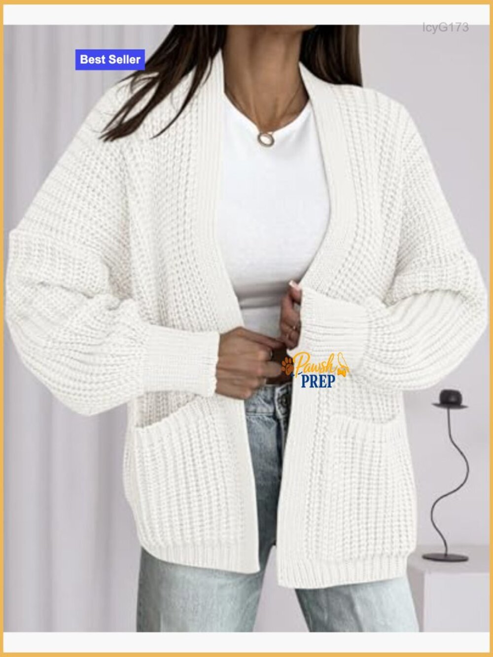 Oversized Open Front Knit Cardigan with Pockets - Long Sleeve Slouchy Sweater - Picture 2 of 7
